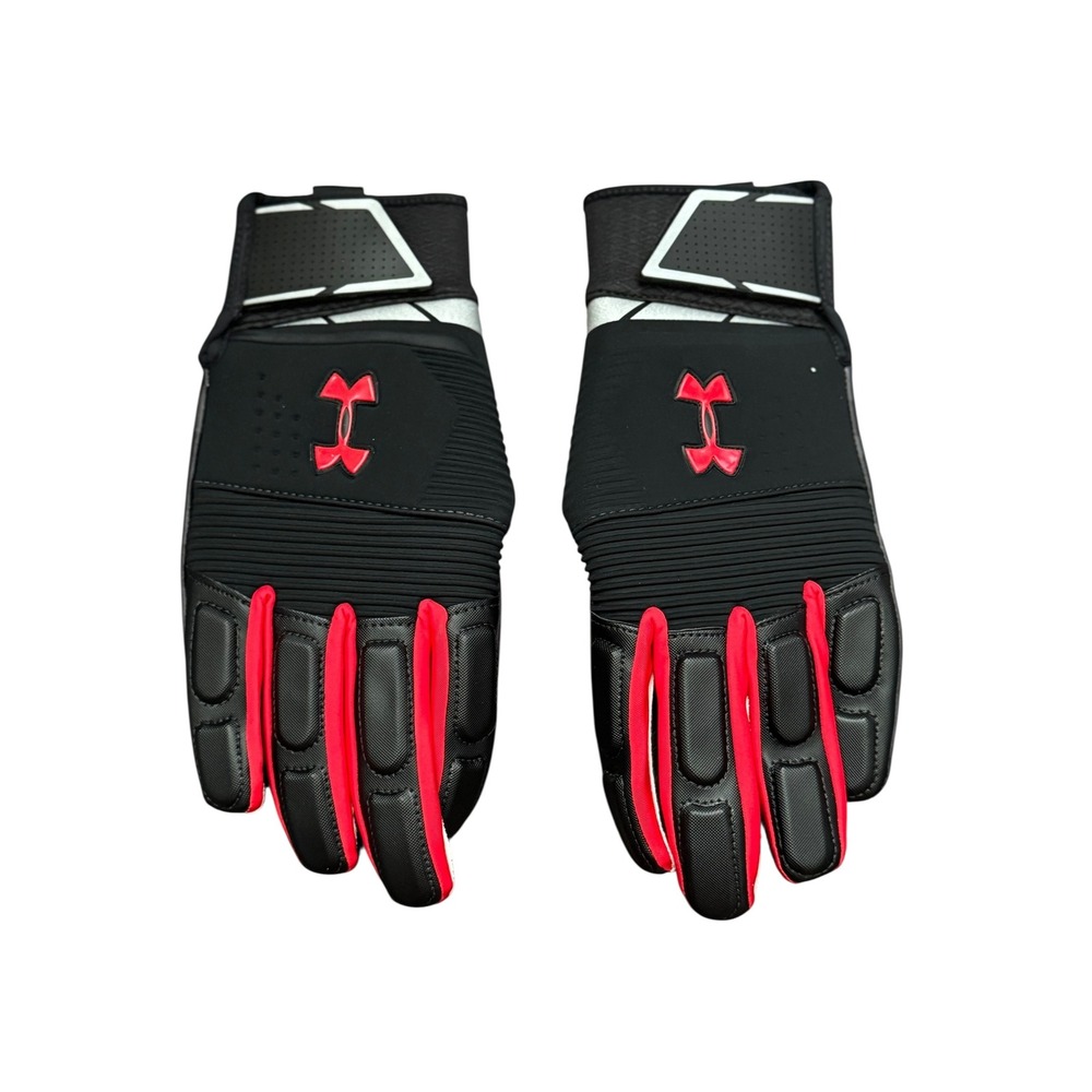 Under Armour 2020 AAFB UA Combat Football Gloves Black Red‎ Mens LG NEW